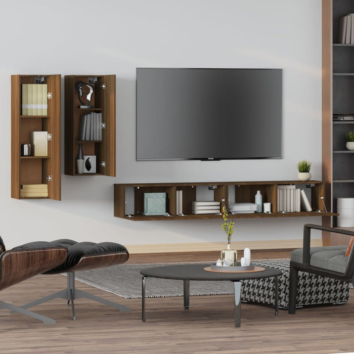 Set Mobili Porta TV 4 pz Rovere Marrone in Legno Multistrato 3114637