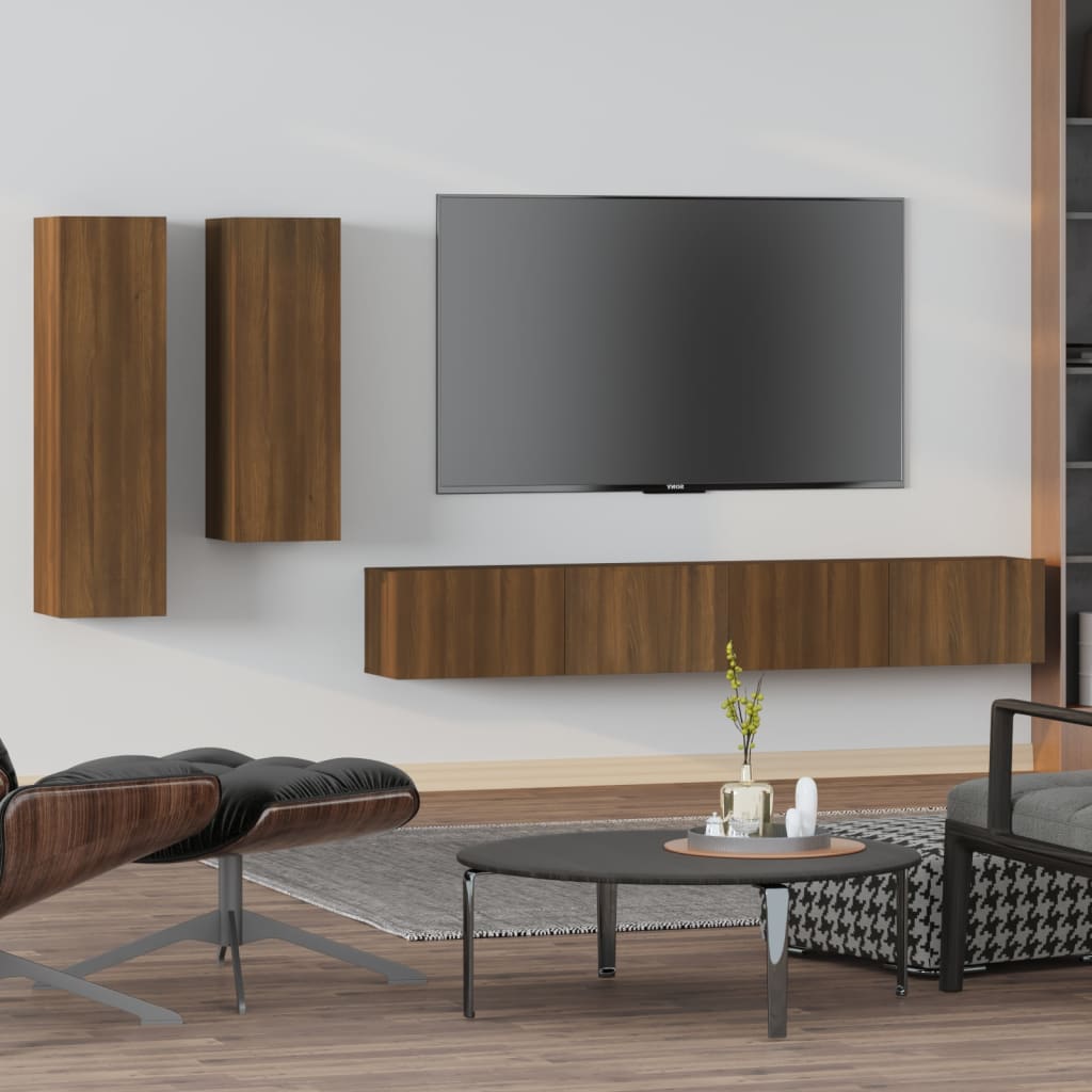 Set Mobili Porta TV 4 pz Rovere Marrone in Legno Multistrato 3114637