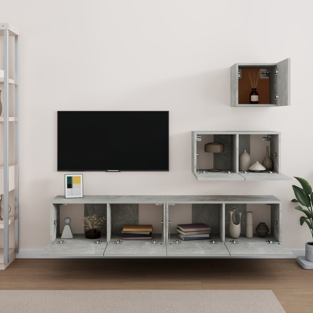 Set di Mobili Porta TV 4 pz Grigio Cemento in Legno Multistrato 3114641