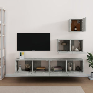 Set di Mobili Porta TV 4 pz Grigio Cemento in Legno Multistrato 3114641