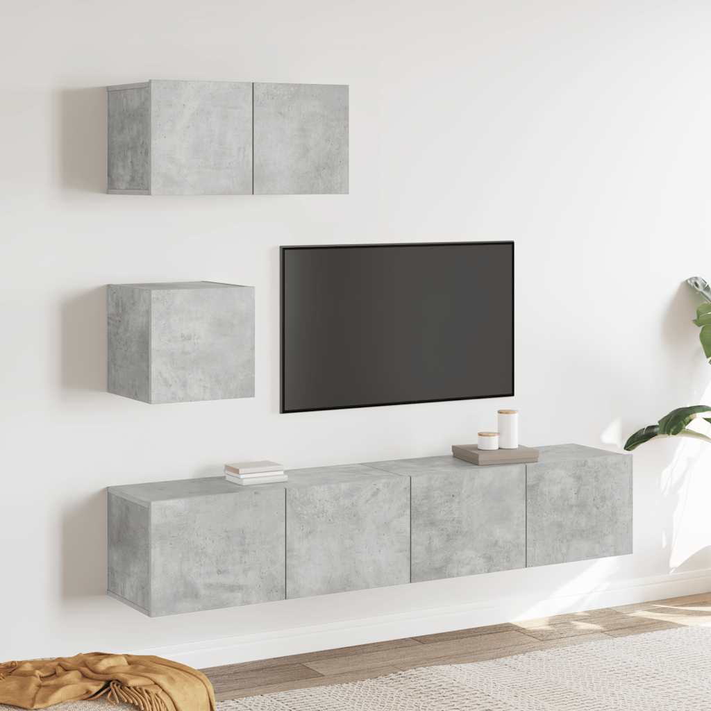 Set di Mobili Porta TV 4 pz Grigio Cemento in Legno Multistrato 3114641
