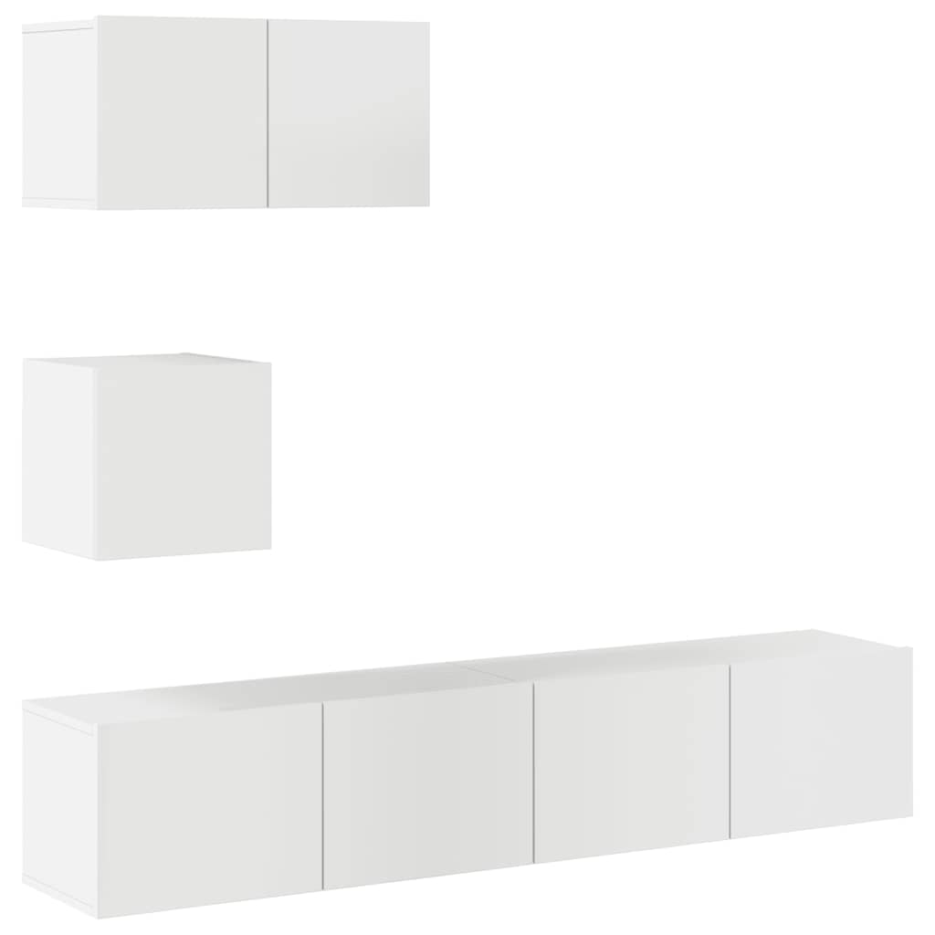 Set di Mobili Porta TV 4 pz Bianco Lucido in Legno Multistrato 3114642