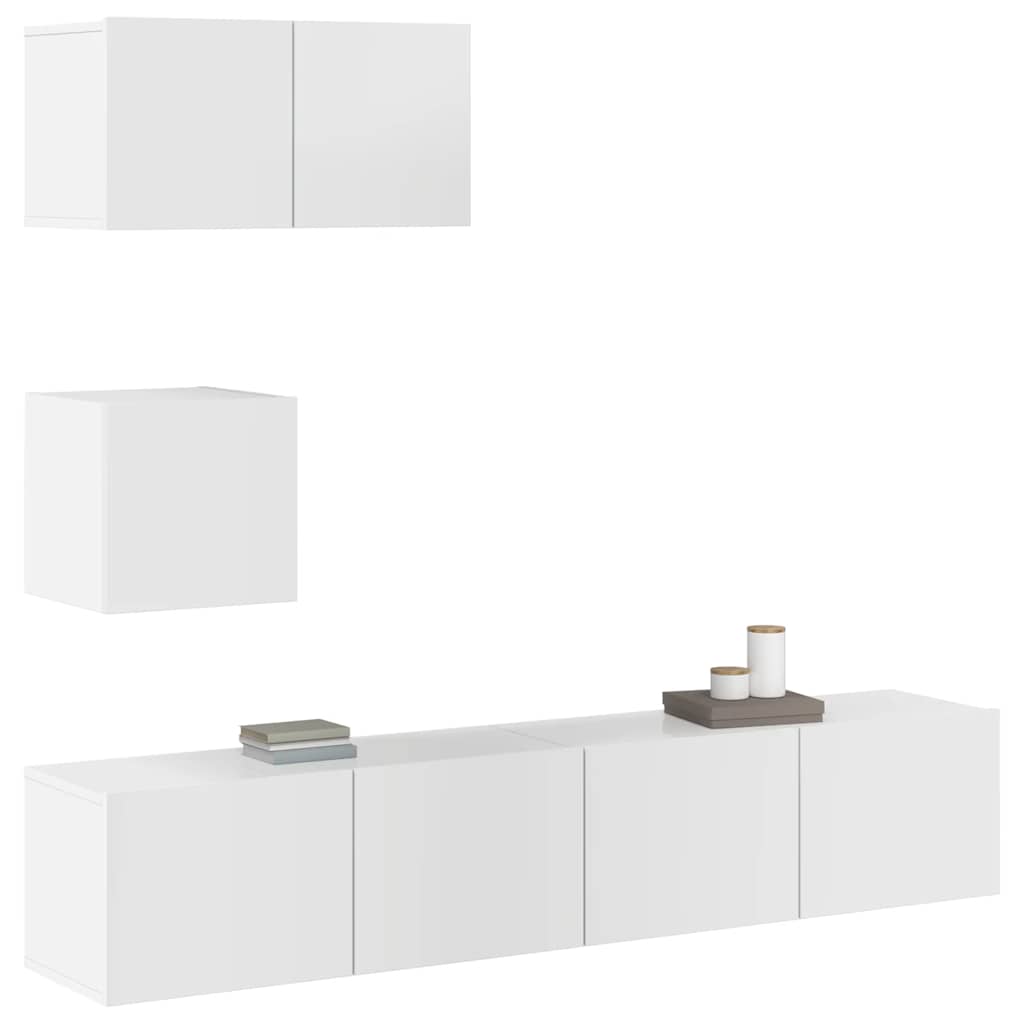 Set di Mobili Porta TV 4 pz Bianco Lucido in Legno Multistrato 3114642