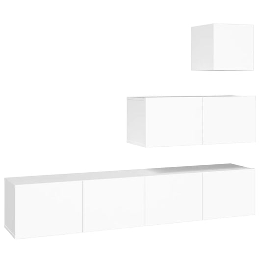Set di mobili mobile credenza TV televisione soggiorno camera da letto soggiorno 4 pezzi pannelli in MDF bianco 02_0024652