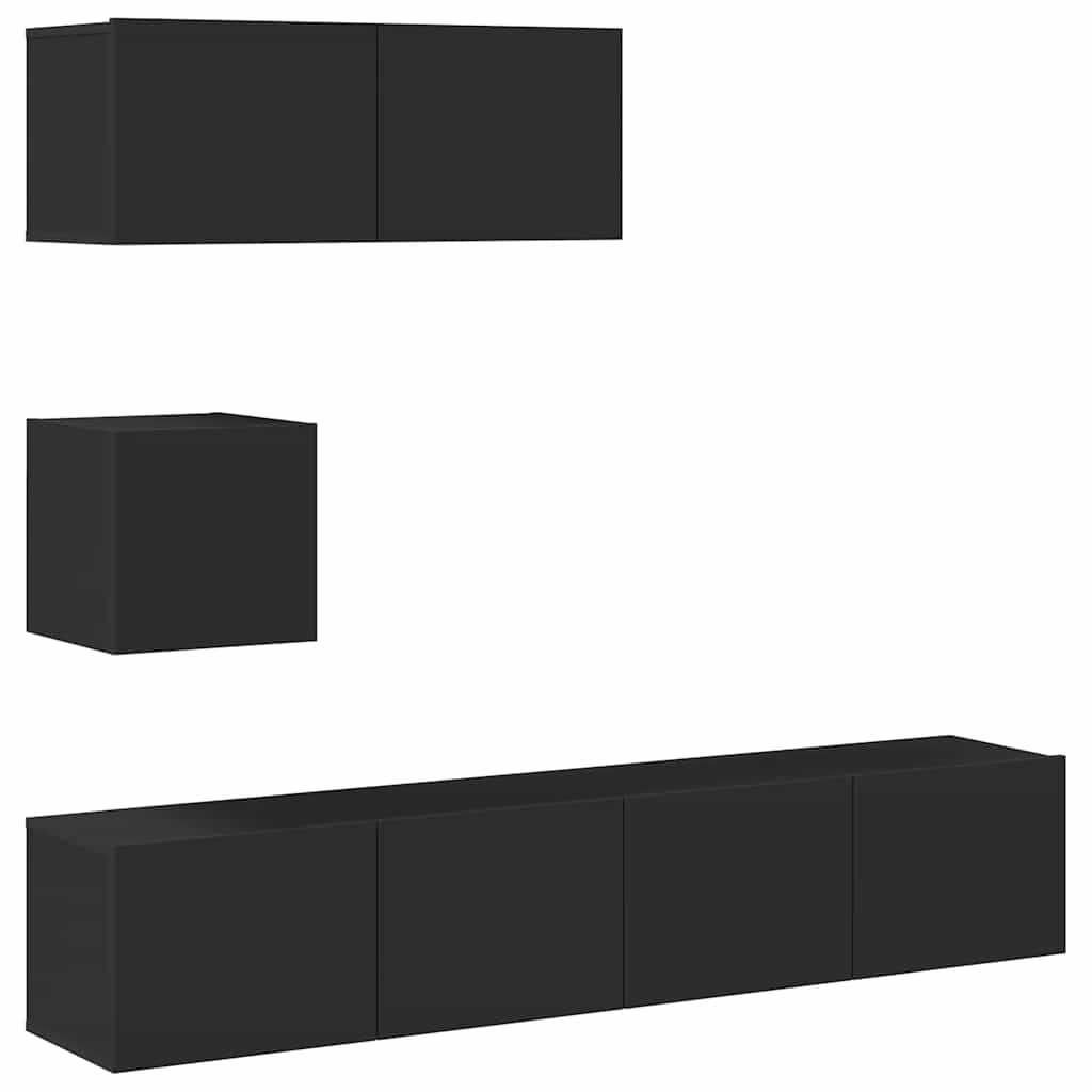 Set Mobili Porta TV 4 pz-Set di 4 Credenza per TV Nero in Legno Multistrato 559647