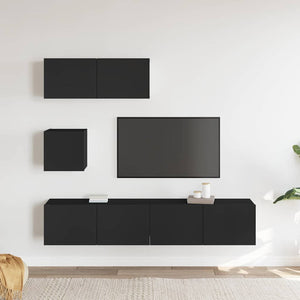 Set Mobili Porta TV 4 pz-Set di 4 Credenza per TV Nero in Legno Multistrato 559647