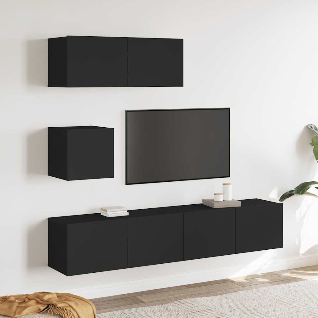 Set Mobili Porta TV 4 pz-Set di 4 Credenza per TV Nero in Legno Multistrato 559647
