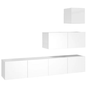 Set di Mobili Porta TV 4 pz Bianco Lucido in Legno Multistrato cod mxl 13470