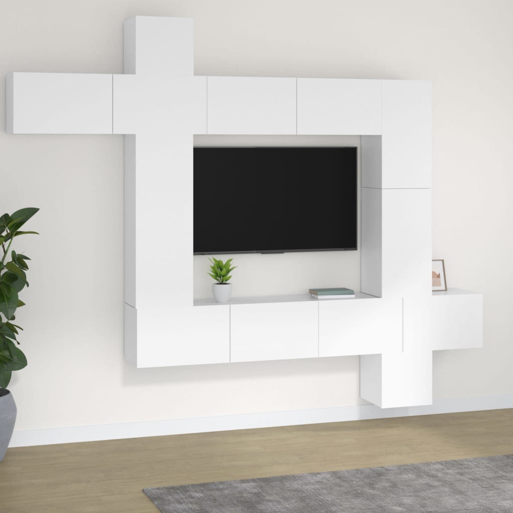 Set Mobili Porta TV 9 pz Bianco in Legno Multistrato 3114654