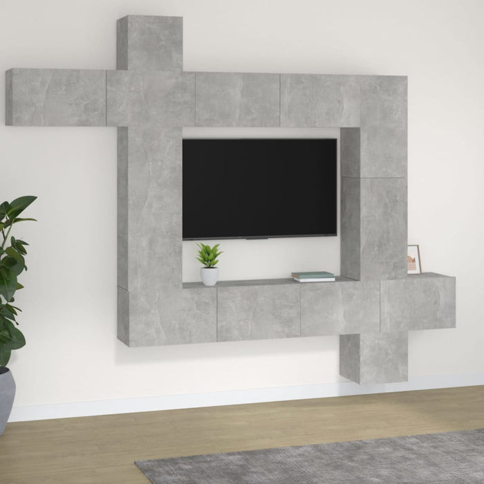 Set di Mobili Porta TV 9 pz-Set di 9 Credenza per TV Grigio Cemento in Legno Multistrato