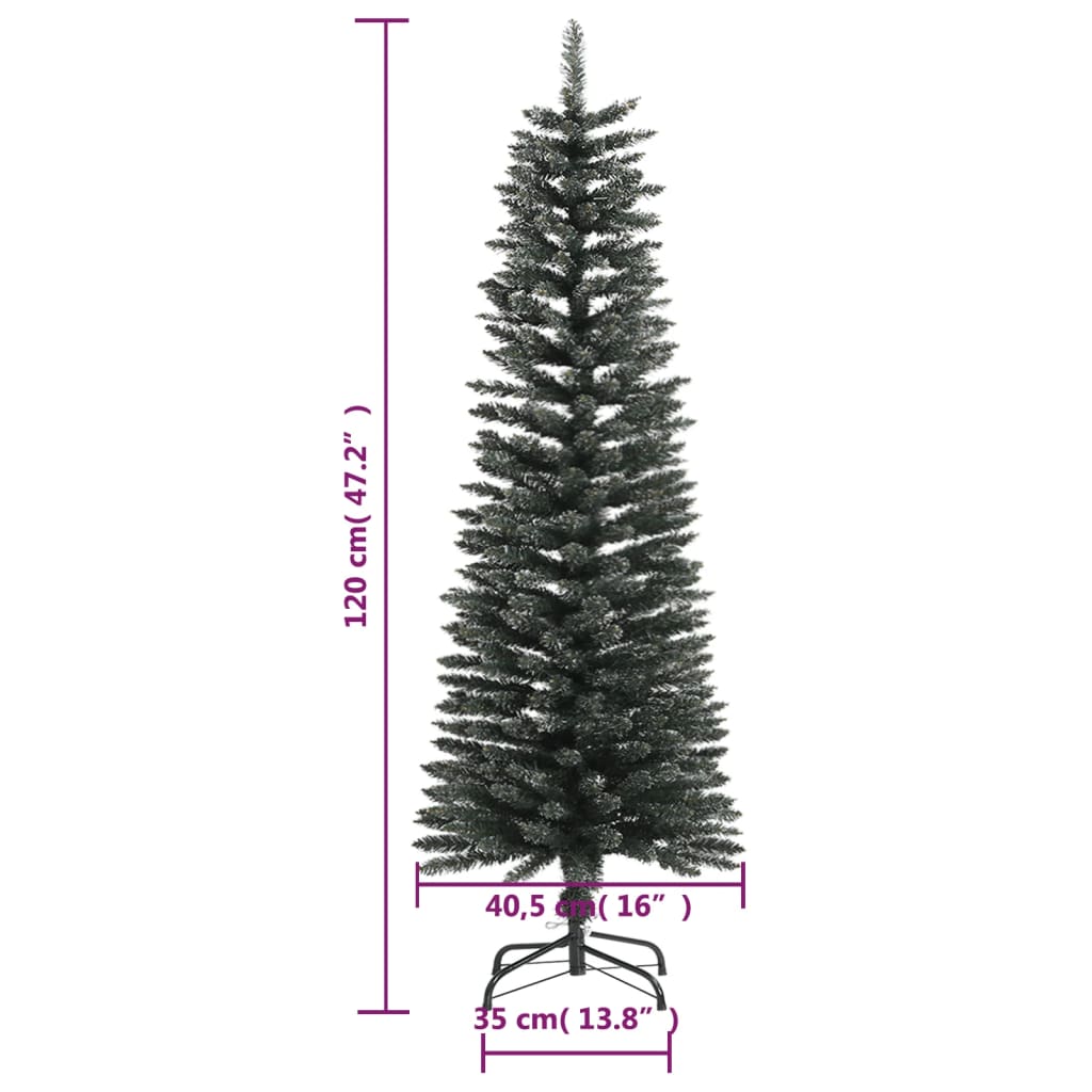 Albero di Natale Artificiale-Albero Natalizio Sottile con Base Verde 120 cm PVC 878650