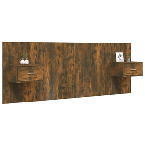 Testiera Letto con Comodini in Legno Multistrato Rovere Fumo 3115681