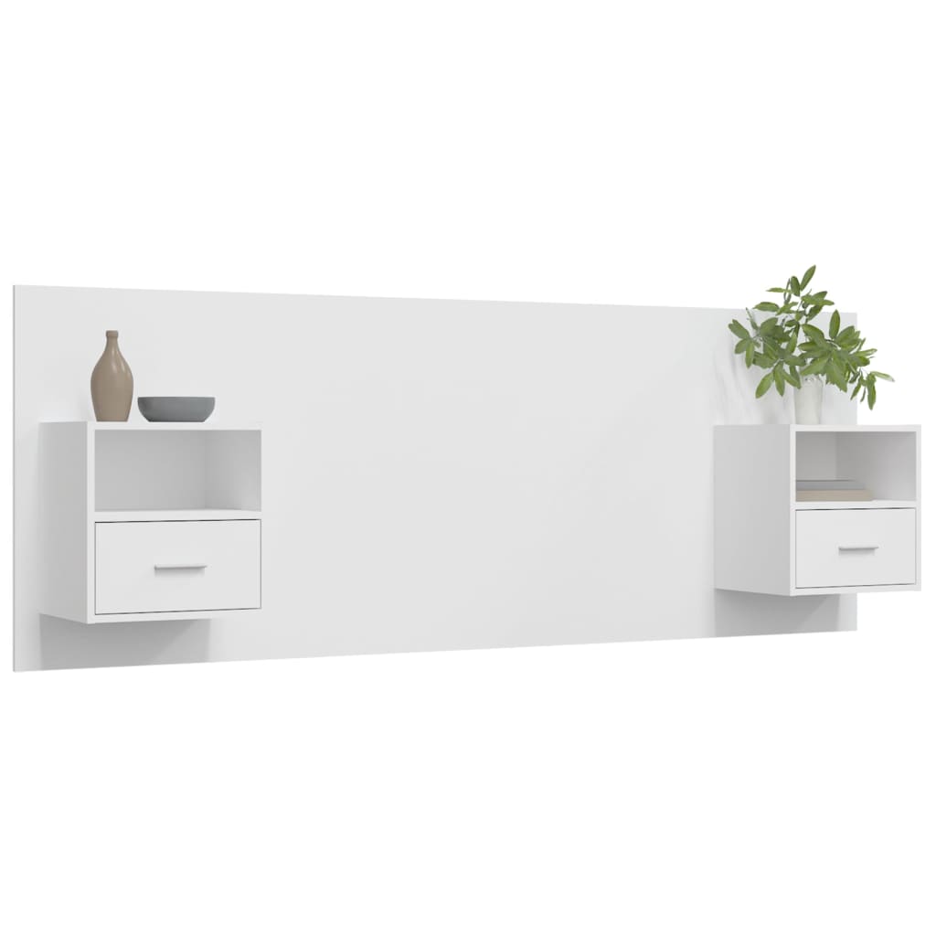 Testiera per Letto con Comodini-Testiera con Contenitore in Legno Multistrato Bianco 908183