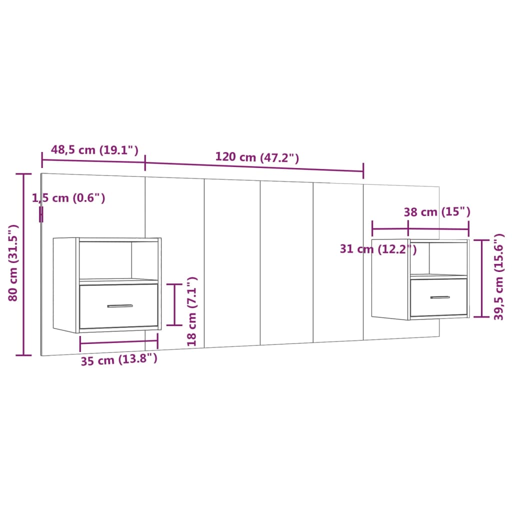 Testiera per Letto con Comodini-Testiera con Contenitore in Legno Multistrato Bianco 908183