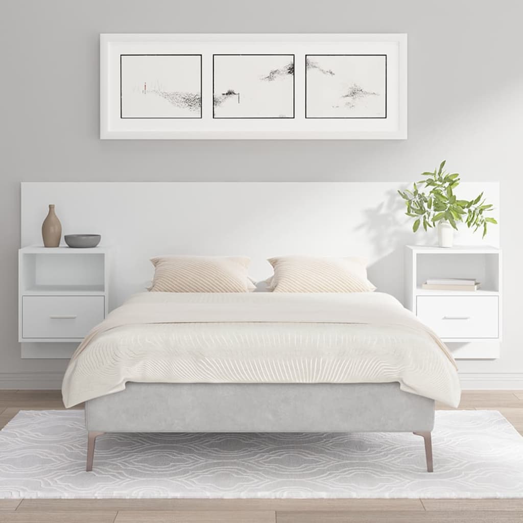 Testiera per Letto con Comodini-Testiera con Contenitore in Legno Multistrato Bianco 908183