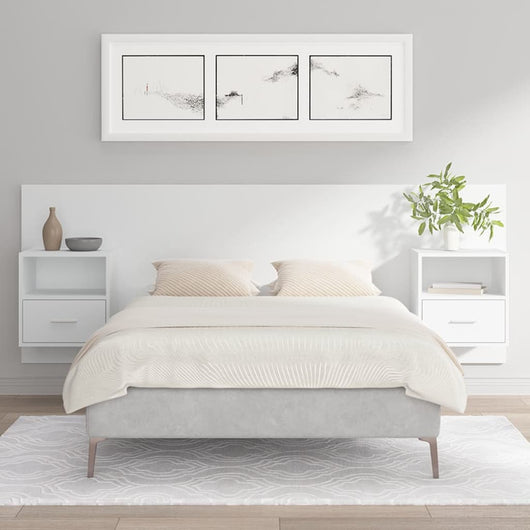 Testiera per Letto con Comodini-Testiera con Contenitore in Legno Multistrato Bianco 908183