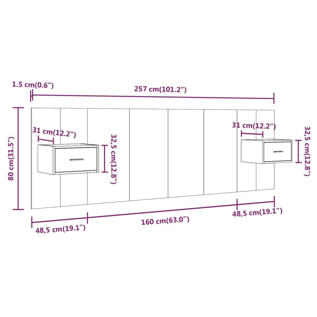 Testiera per Letto con Comodini-Testiera con Contenitore in Legno Multistrato Bianco 524852