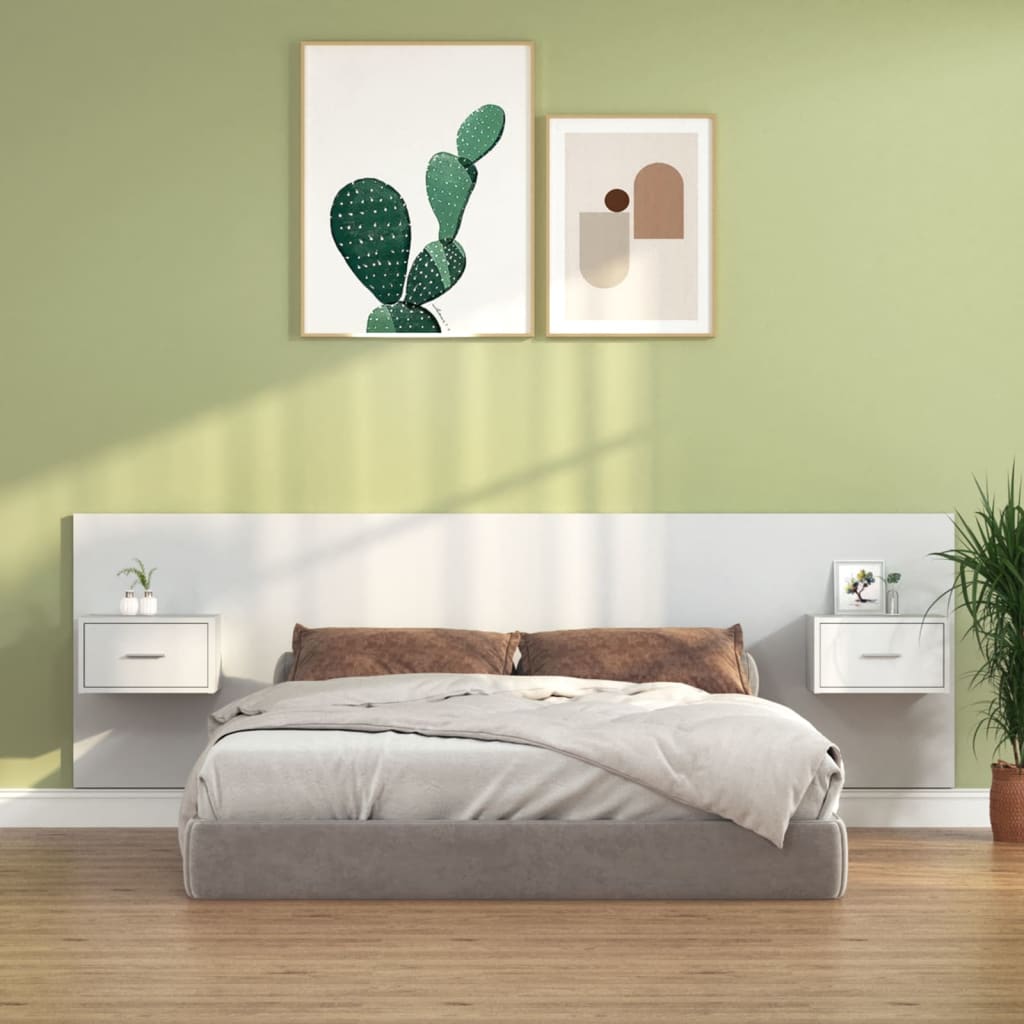 Testiera per Letto con Comodini-Testiera con Contenitore in Legno Multistrato Bianco 524852