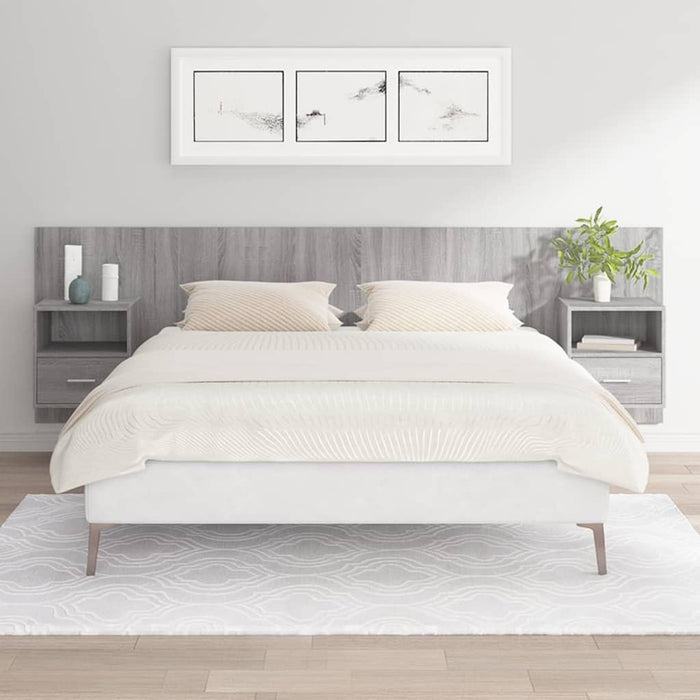 Testiera Letto con Comodini in Legno Multistrato Grigio Sonoma cod mxl 66569