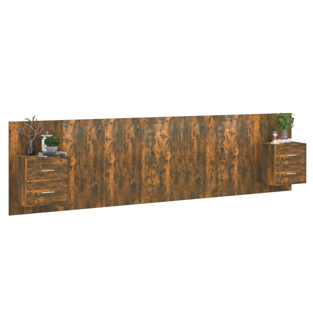 Testiera per Letto-Testata-Testiera Decorativa con Armadietti Legno Multistrato Rovere Fumo
