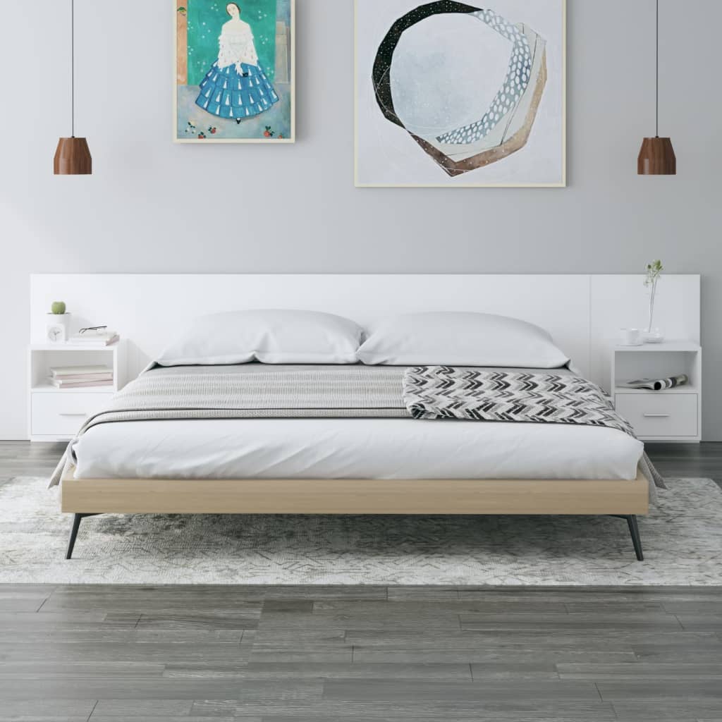 Testiera per Letto con Armadietti in Legno Multistrato Bianco 3115740