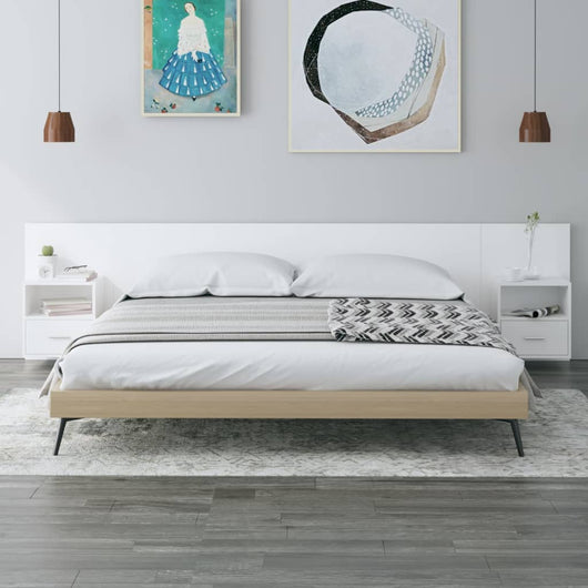 Testiera per Letto con Armadietti in Legno Multistrato Bianco 3115740