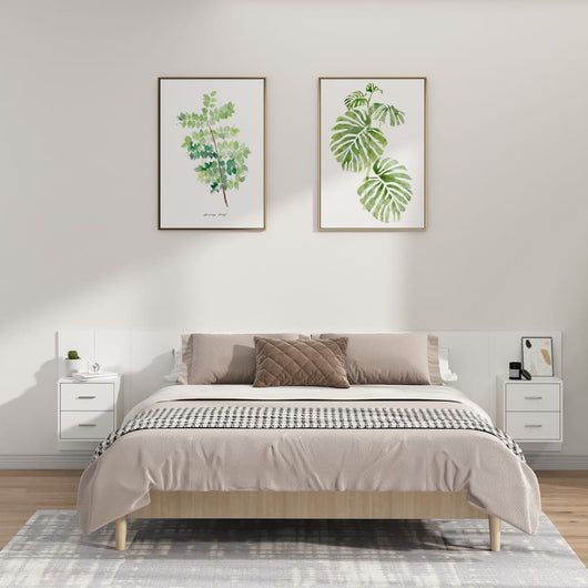 Testiera per Letto con Comodini-Testiera con Contenitore in Legno Multistrato Bianco 194553