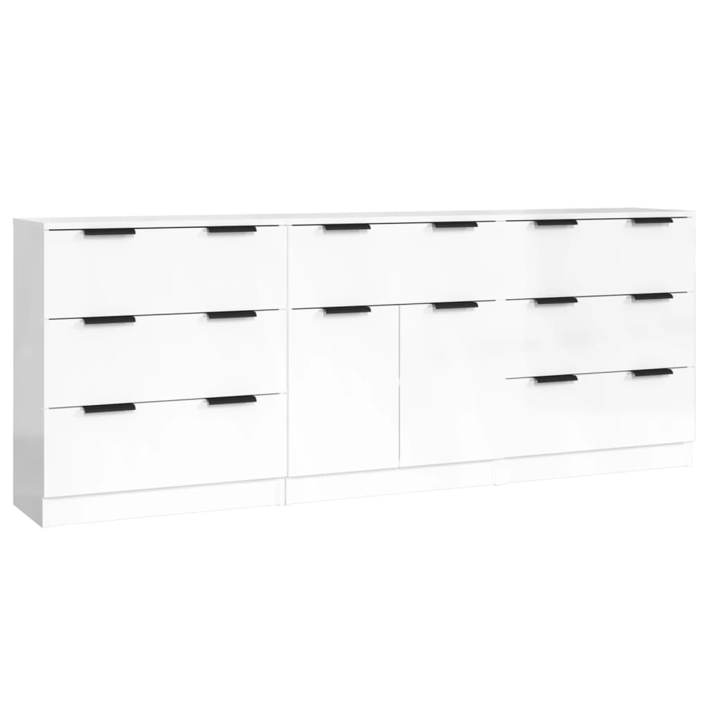 Credenze 3 pz Bianco Lucido in Legno Multistrato cod mxl 9320