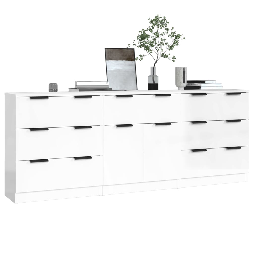 Credenze 3 pz Bianco Lucido in Legno Multistrato cod mxl 9320