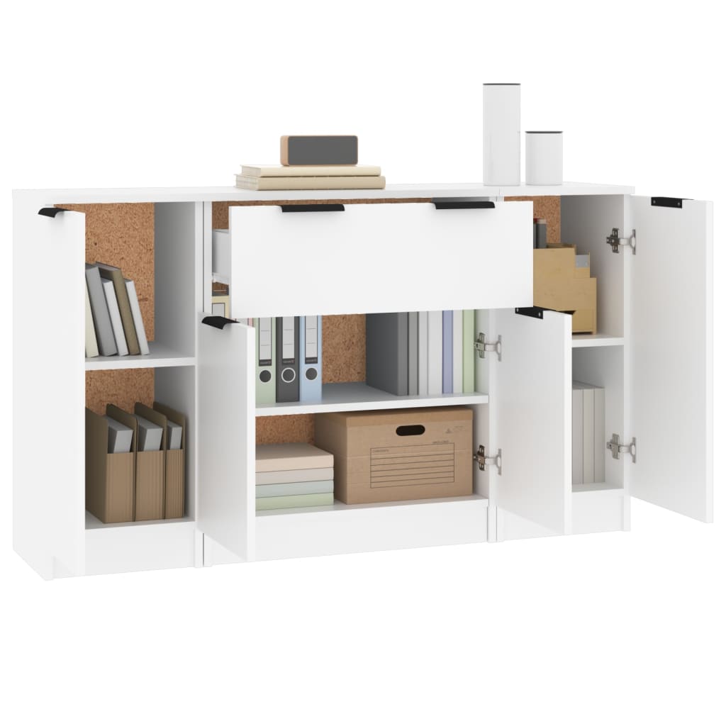 Credenze 3 pz Bianco in Legno Multistrato 3115828