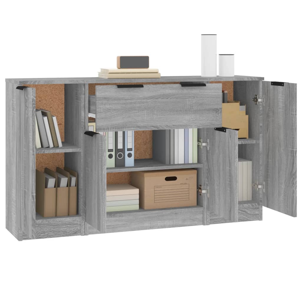 Credenze 3 pz Grigio Sonoma in Legno Multistrato 3115834