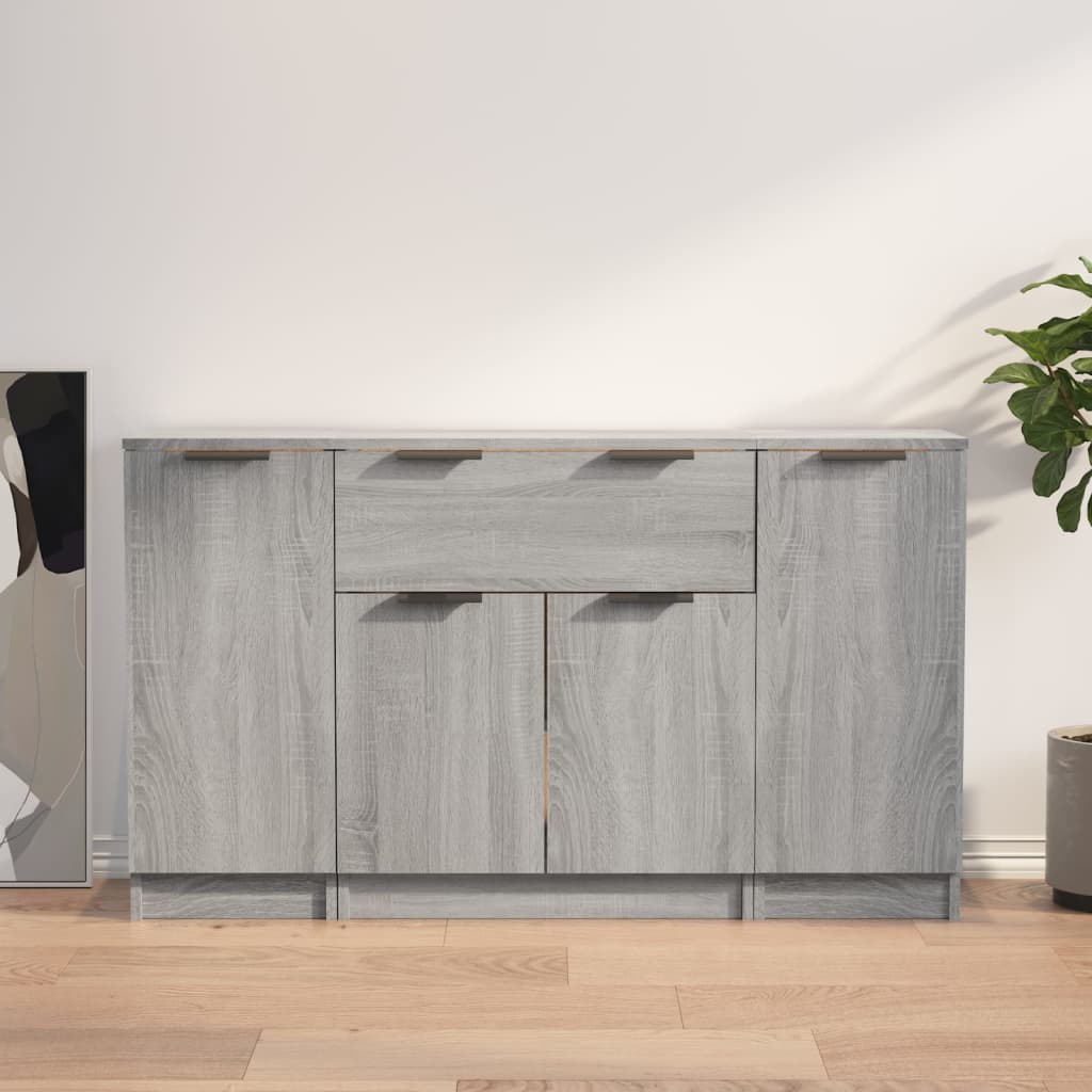 Credenze 3 pz Grigio Sonoma in Legno Multistrato 3115834