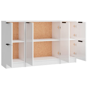 Credenze 3 pz Bianco Lucido in Legno Multistrato 3115848