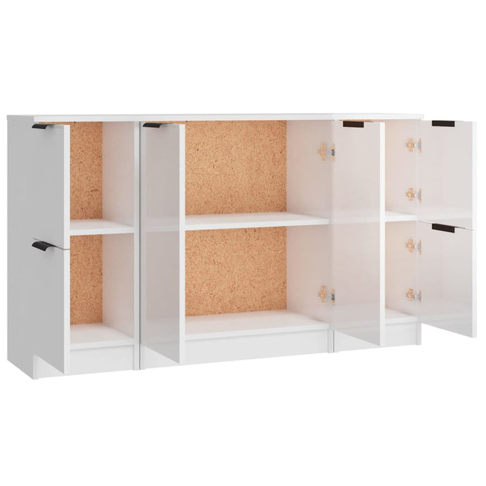 Credenze 3 pz Bianco Lucido in Legno Multistrato 3115848