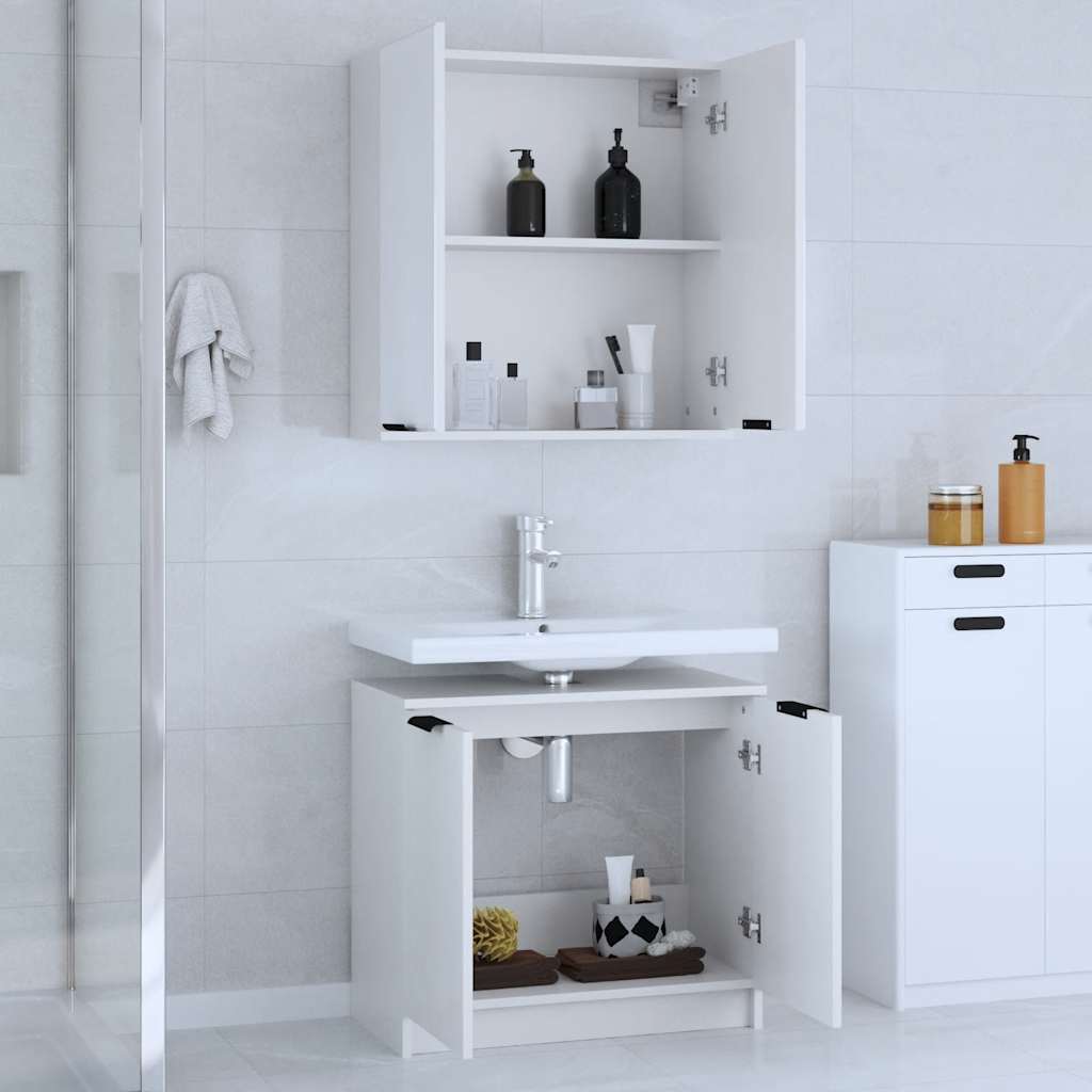 Set di Mobili da Bagno 2 pz Bianco in Legno Multistrato