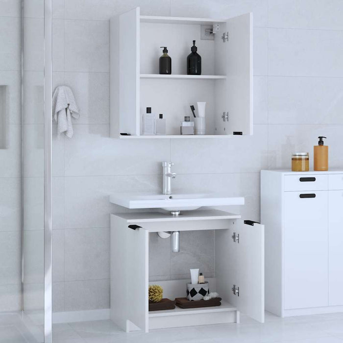Set di Mobili da Bagno 2 pz Bianco in Legno Multistrato