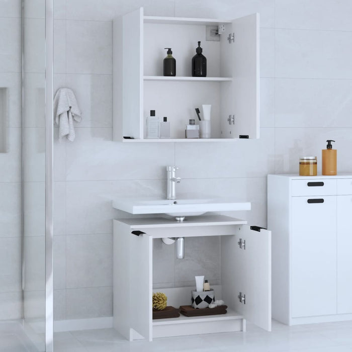 Set di Mobili da Bagno 2 pz Bianco in Legno Multistrato 3115860