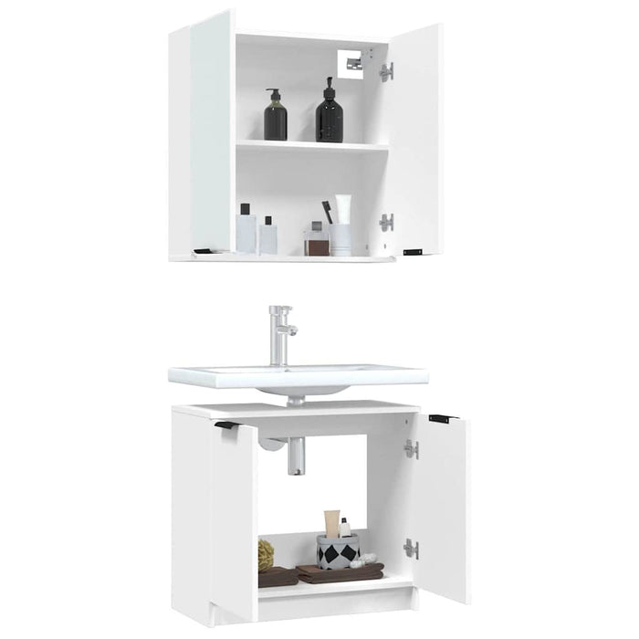 Set di Mobili da Bagno 2 pz Bianco in Legno Multistrato