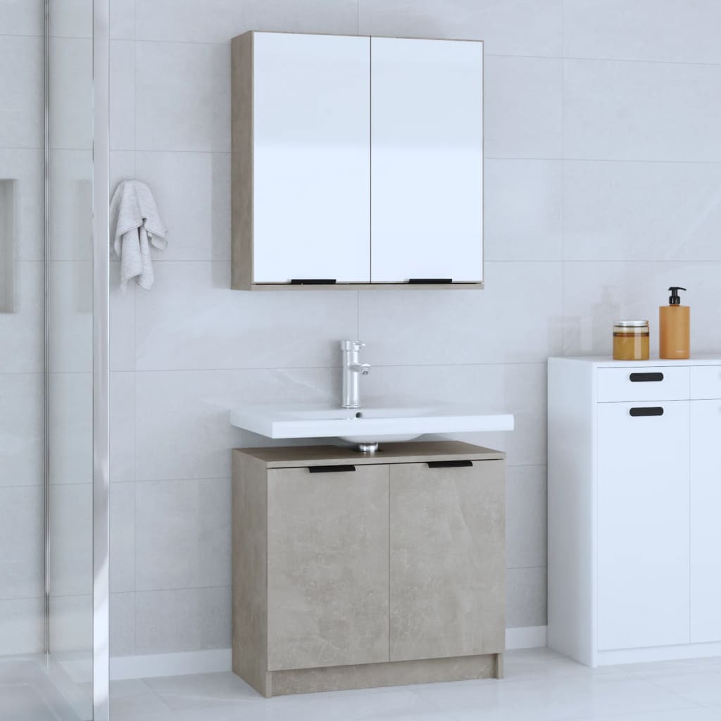 Set di Mobili da Bagno 2 pz Grigio Cemento in Legno Multistrato 3115863