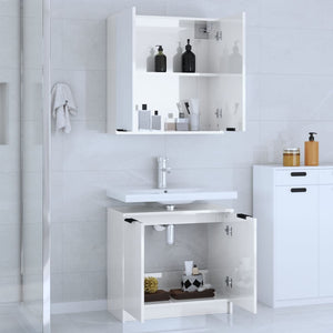 Set di Mobili da Bagno 2 pz Bianco Lucido in Legno Multistrato 3115864