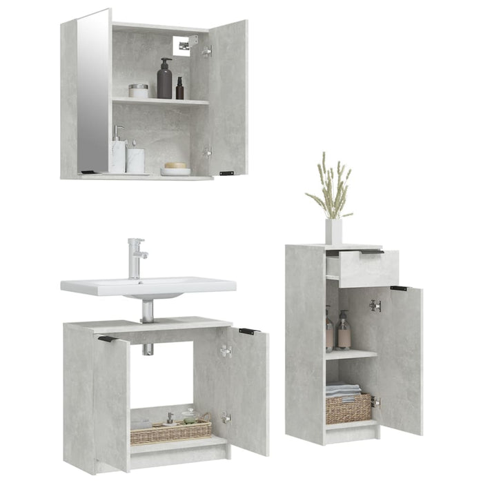 Set di Mobili da Bagno 3 pz Grigio Cemento in Legno Multistrato 3115871