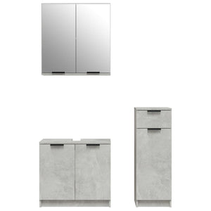 Set di Mobili da Bagno 3 pz Grigio Cemento in Legno Multistrato 3115871