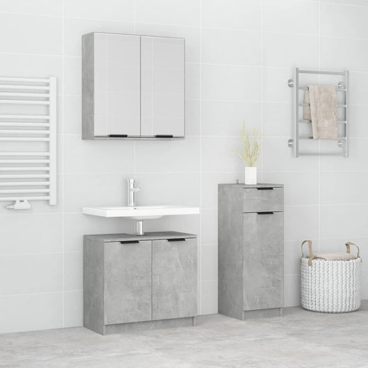 Set di Mobili da Bagno 3 pz Grigio Cemento in Legno Multistrato 3115871