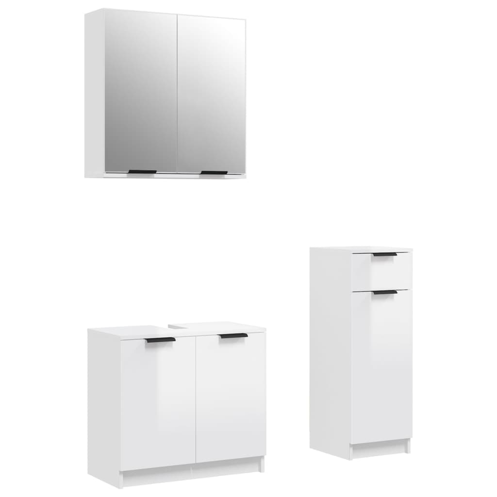 Set di Mobili da Bagno 3 pz Bianco Lucido in Legno Multistrato cod mxl 14467