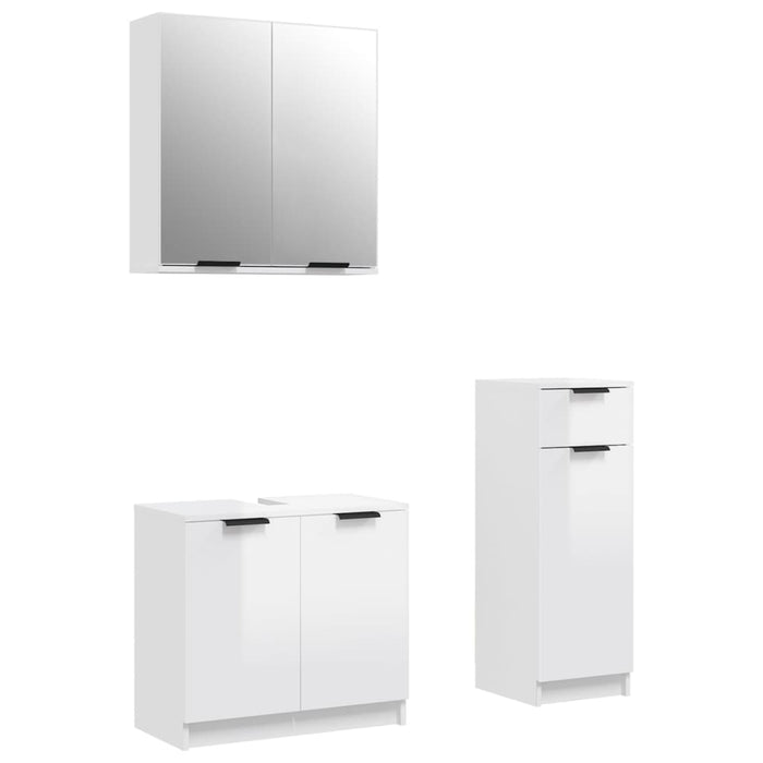 Set di Mobili da Bagno 3 pz Bianco Lucido in Legno Multistrato cod mxl 14467