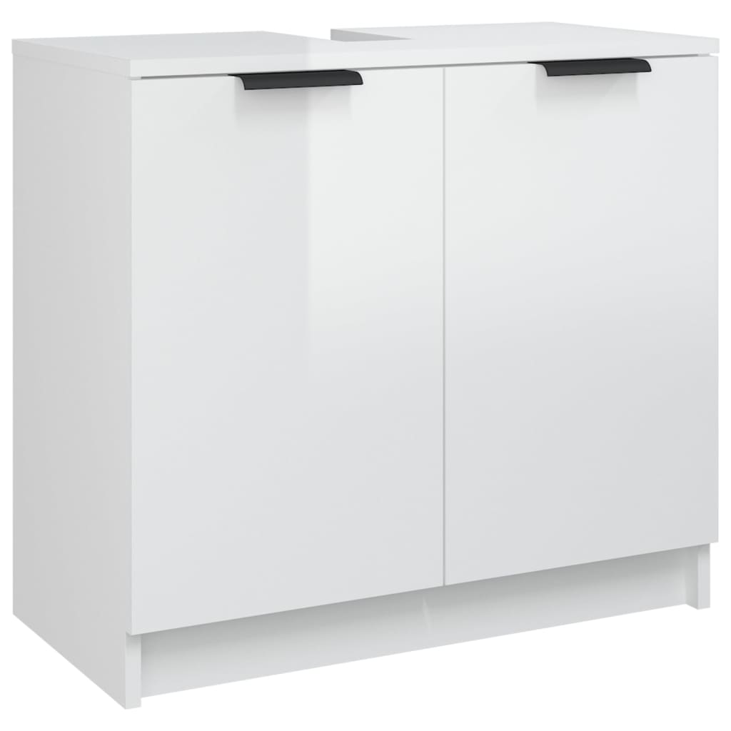 Set di Mobili da Bagno 3 pz Bianco Lucido in Legno Multistrato cod mxl 14467