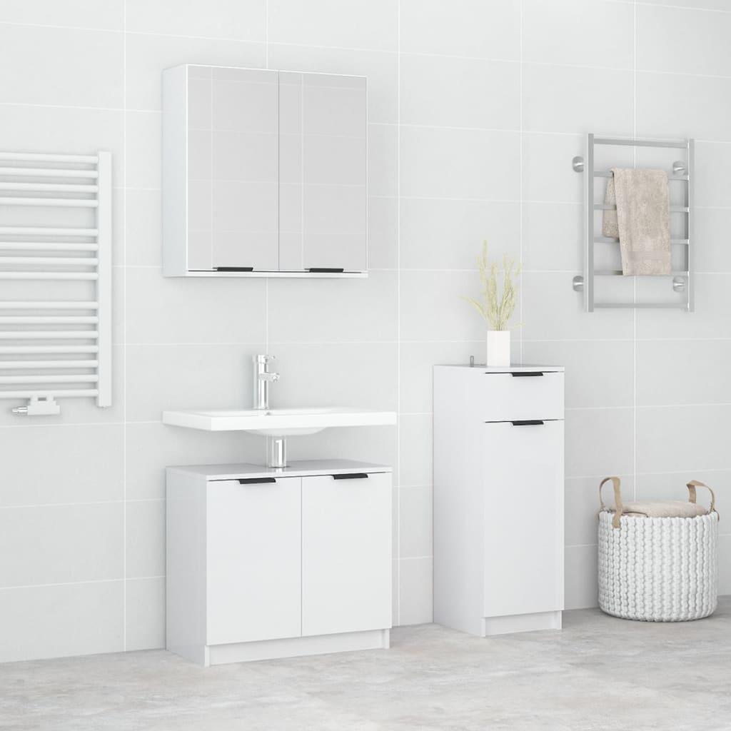 Set di Mobili da Bagno 3 pz Bianco Lucido in Legno Multistrato cod mxl 14467
