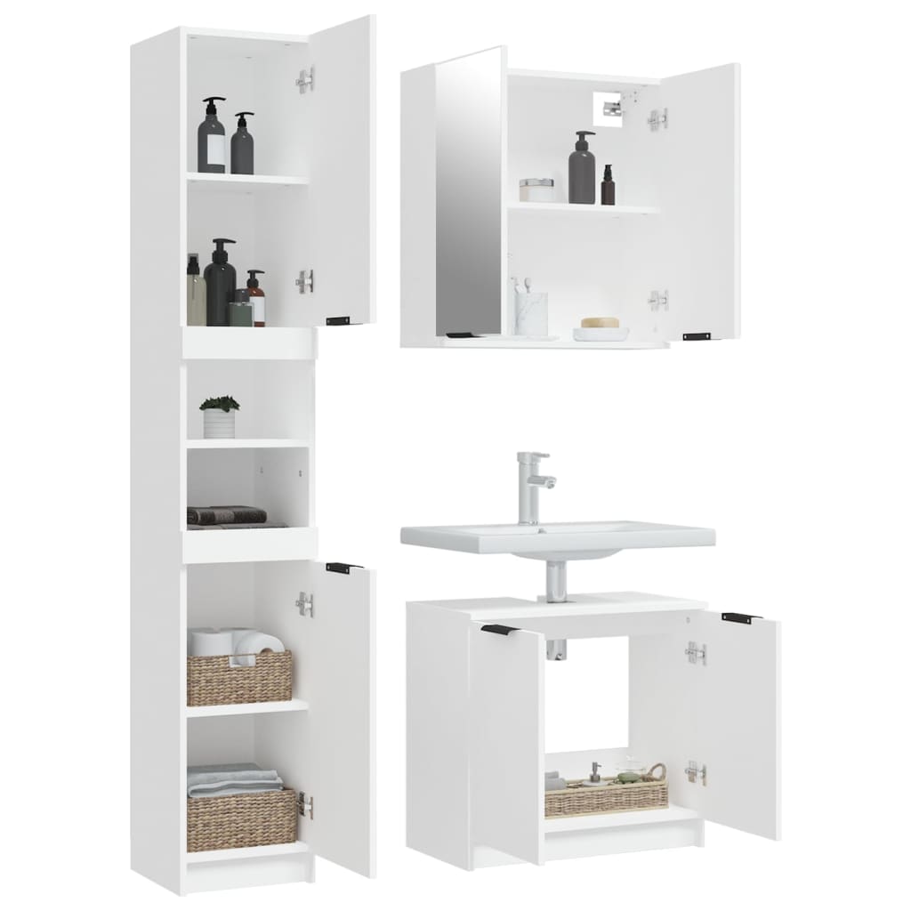 Set di Mobili da Bagno 3 pz Bianco in Legno Multistrato cod mxl 52850
