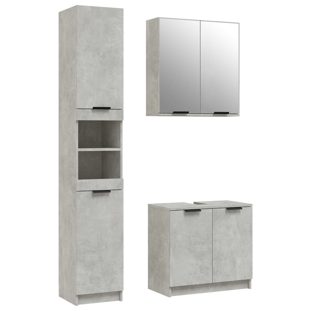 Set di Mobili da Bagno 3 pz Grigio Cemento in Legno Multistrato 3115879