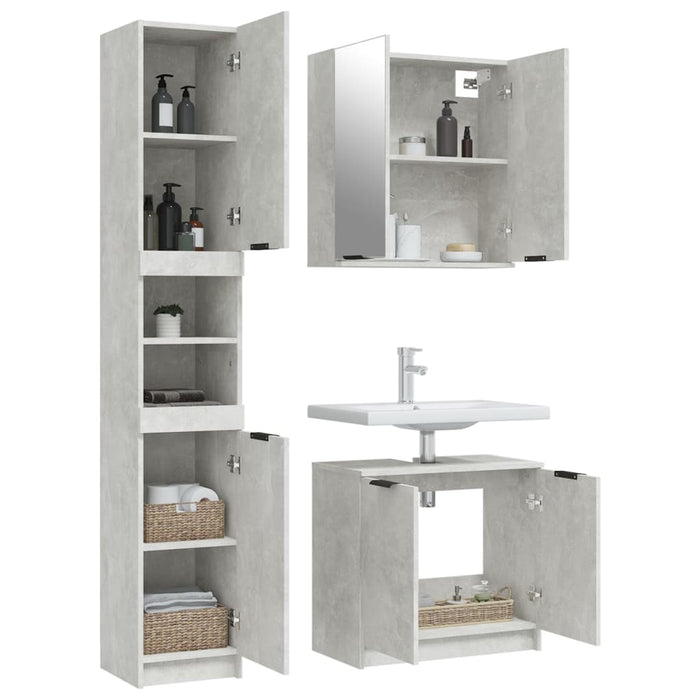 Set di Mobili da Bagno 3 pz Grigio Cemento in Legno Multistrato 3115879